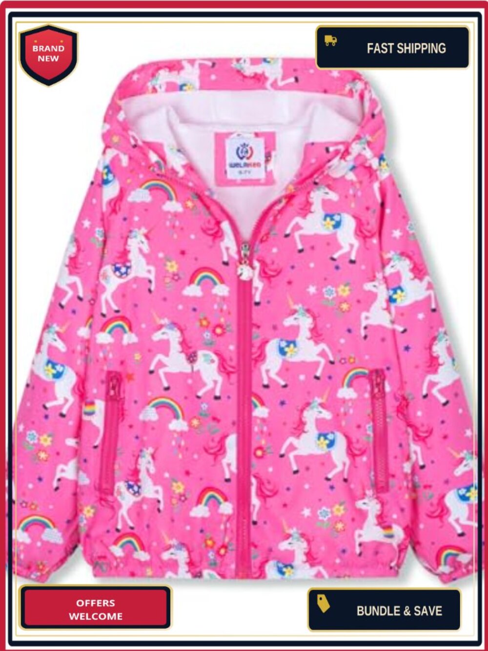 Kids' Water-Resistant Zip-Up Windbreaker Jacket with Pockets Lightweight